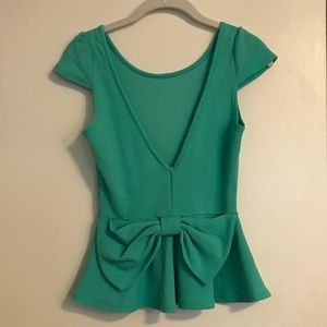 Mint colored Peplum Top with bow on back